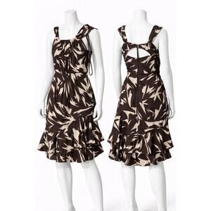 Diane von Furstenberg Silk Blend Dress Size 2 Brown Beige Abstract Print
